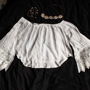 White Flared Sleeve Off the Shoulder Crop Top